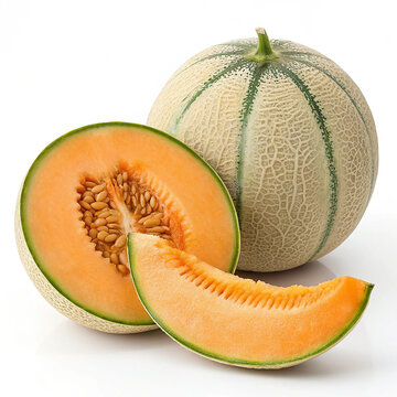 Whole and Halved Muskmelon with Seeds - Summer Fruit Concept for Healthy Eating
