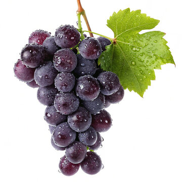 Succulent Ripe Black Grapes Isolated on White Background with Natural Bloom