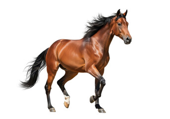 Obraz premium Majestic brown horse with flowing mane and tail in motion on black background