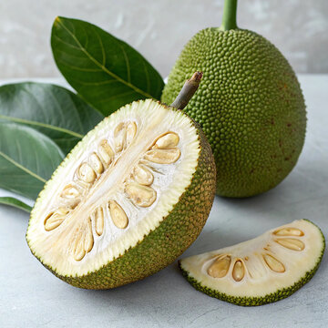 Organic Jackfruit and slice gray color background.