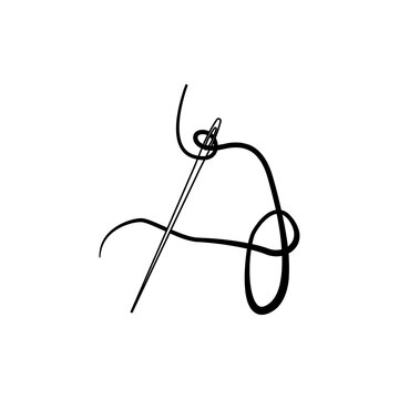 Vector illustration of the letter A made from a needle and thread.