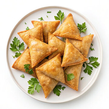 Delicious Savory Vegetable Samosas Isolated on Pure White Background