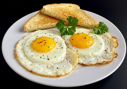 Delicious Protein Rich Breakfast of Fried Eggs and Toasted Bread