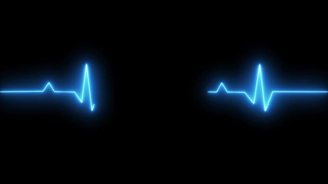 High-Tech Neon Pulse Wave Animation, Glowing Heartbeat Lines on Black Background