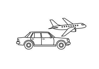 Obraz premium Outlined Car and Airplane Illustration on White Background