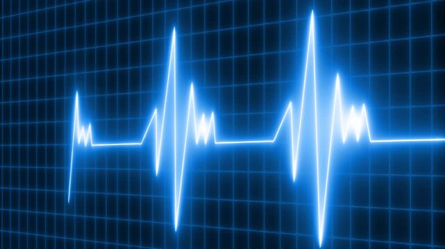Sci-Fi Health Monitor Line Animation, Digital Heartbeat Waveform on Grid Background