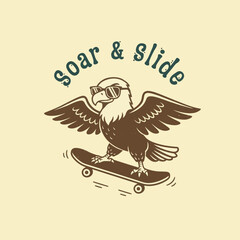 Cool Eagle Skateboarder Soaring and Sliding with Sunglasses.