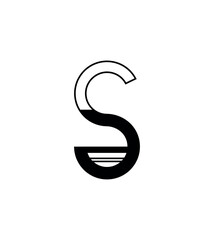 Fototapeta premium Vector illustration of an artistic linear capital letter S with a split design: one curve solid black, the other an outline. Modern geometric alphabet character. Isolated on white background.