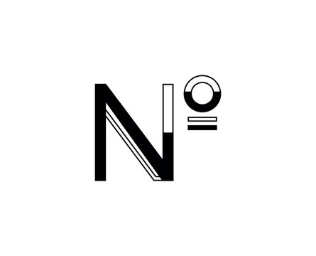 Vector illustration of a linear numero sign ( ). This typographic symbol features a solid black capital 'N' combined with a smaller, outlined superscript 'o'. Isolated on white background.