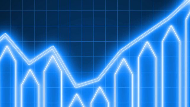 Neon glowing graph with upward trend on dark grid background, Neon Glowing Graph with Upward Trend