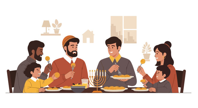 Family Gathered Around Table Enjoying Celebration Meal Together at Home