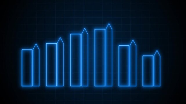 Glowing neon bar chart animation on a dark grid background