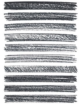 Several horizontal scribble strokes with varying textures and darkness, arranged on a white background, creating an abstract design