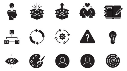 Glyph icon set for personal development, creativity, and user profile concepts in app and web UI design © Ahmed Yousuf Zai