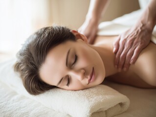 Fototapeta premium Young woman relaxing during professional back massage at luxury spa