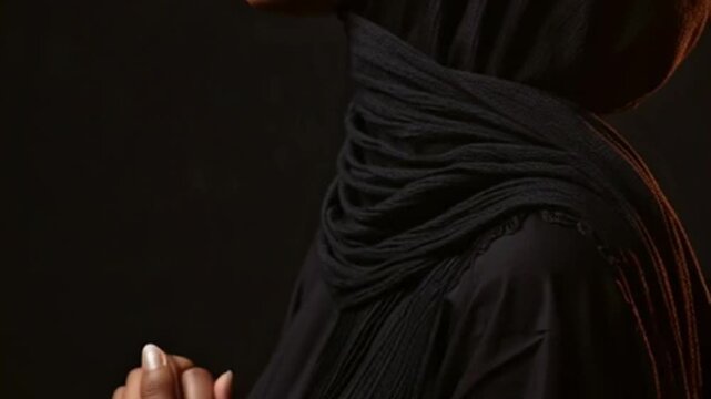 Woman in Hijab Praying with Hands Clasped, Devotion, Faith, Spirituality