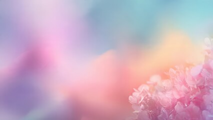 Fototapeta premium Soft pastel abstract background with blurry floral elements in pink blue and yellow hues