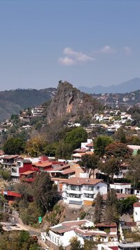 Aerial view of malinalco with its characteristic hill