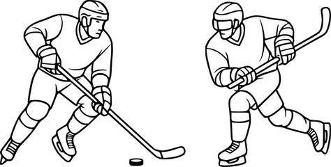 outline vector of a hockey player, isolated on white. Suitable for logos, posters, branding, icons, merchandise, and hockey sports promotional designs.