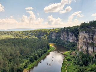 Panoramic view on the mountains in the Russia on a sunny late summer day