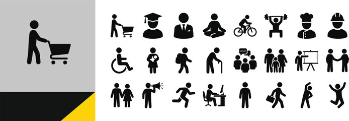 Black Silhouette People Icons Set on White Background © Lucy Abstracts
