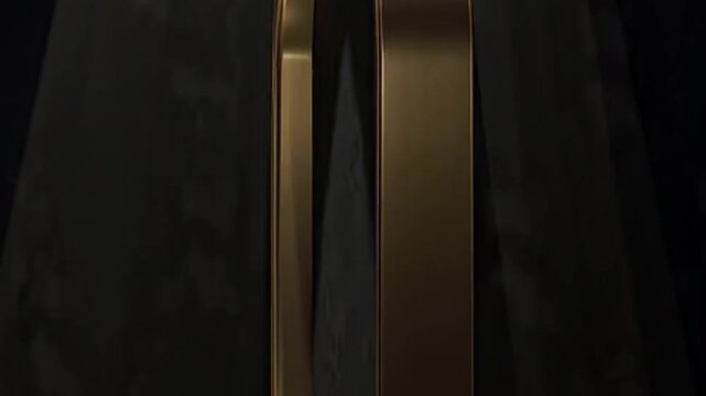 Elegant arched doorway with golden trim against dark textured background, dramatic lighting, luxury interior