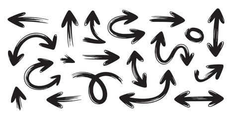 Obraz premium Brush drawn arrows collection, dynamic strokes, pointing different ways, hand rendered