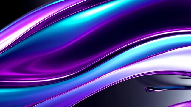 Abstract flowing liquid metal with purple and blue gradients. Glossy iridescent fluid waves background. Modern 3D artistic texture