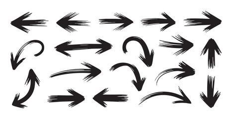 Obraz premium Set of eighteen hand drawn grunge doodle arrows collection black scribble pointers vector illustration