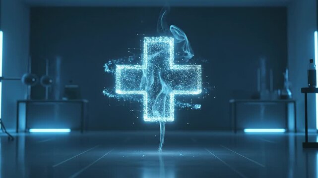 A futuristic digital display of interconnected cyber symbols floating in a dark high tech environment emphasizing innovation and digital connectivity