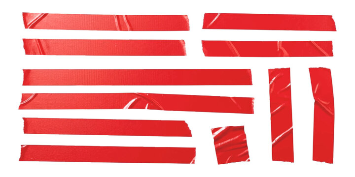 Red duct tape strips arranged like american flag stripes on white background vector illustration with realistic texture