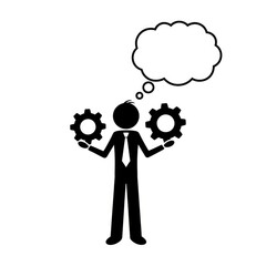 Businessman Thinking with Gears in Thought Bubble.