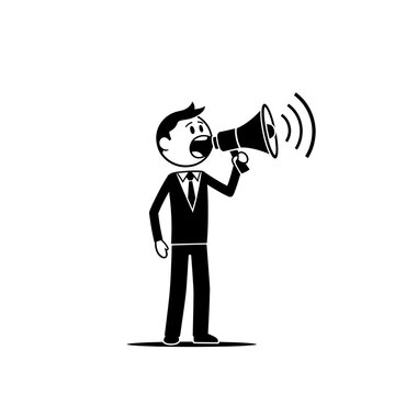 Businessman Shouting Through Megaphone Cartoon Illustration.