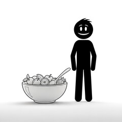 Cartoon Character Eating Cereal Breakfast.