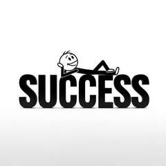 Cartoon Character Relaxing on Success Text.