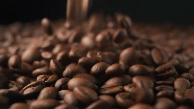 coffee beans dropping macro shot, cinematic lighting