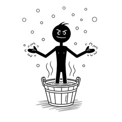 Cartoon Man Relaxing in Hot Tub.