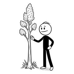 Cartoon Man Standing Next to Tree.