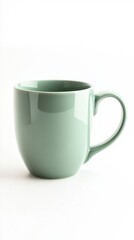 Obraz premium Glossy Jade Green Ceramic Mug Isolated on White Background Minimal Modern Color Trend Kitchen Product Photography