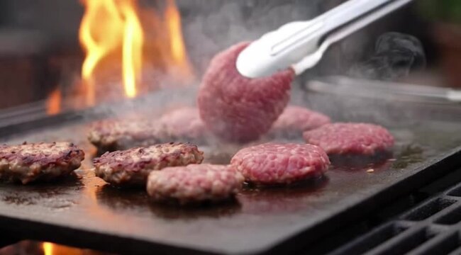 Grilling Burgers on Outdoor Barbecue Grill.