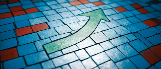 タイルモザイクの上昇矢印　成長を示すビジネス背景