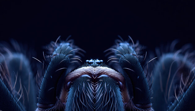 Tarantula spider head macro dark blue background