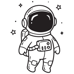 Fototapeta premium Cute Cartoon Astronaut Character in Spacesuit with Stars