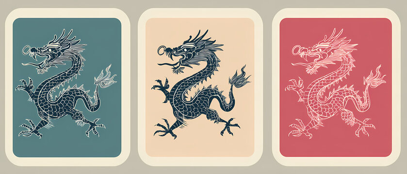 simple minimal chinese dragon icon mahjong inspired