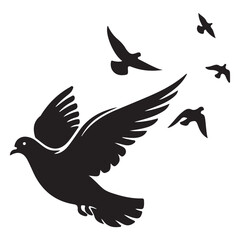Obraz premium Black Silhouette Flying Birds on White Background