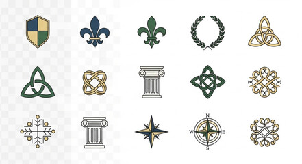 Collection of Heraldic Symbols and Decorative Emblems. © Diati