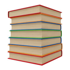 A stack of books with colorful bookmarks