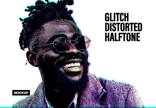 Glitch Distorted Halftone Effect Mockup
