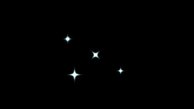 Twinkle sparkling stars shine animation, glitter sparkle star blinking light effect, shiny glowing stars animation on black screen background, flat vector twinkle stars blast effect. 4K