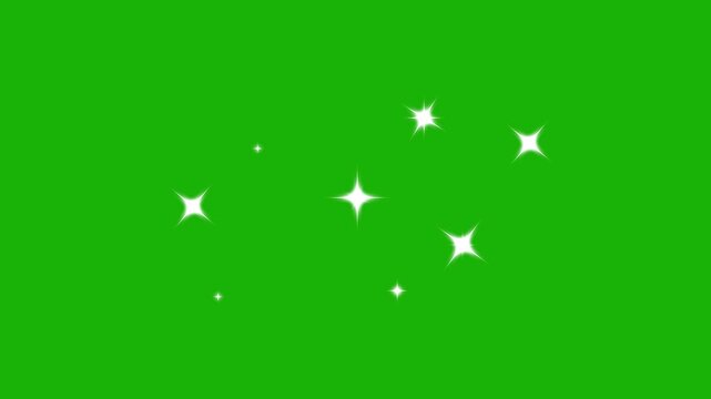 Sparkle twinkle star animation, twinkle sparkling stars shine effect, blinking light star twinkling animation, shiny glowing stars blast on green screen background, flat vector glitter sparkle. 4K